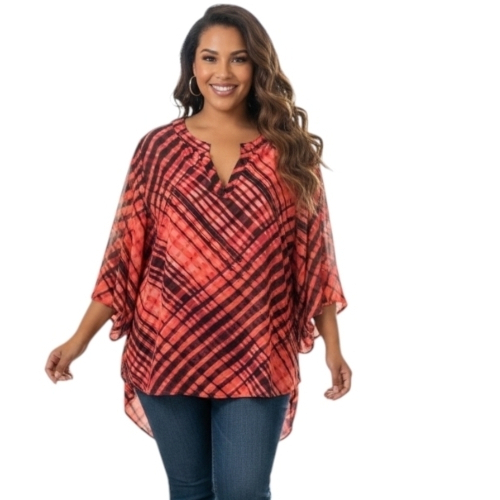 Cato Red and Black Flowy Blouse